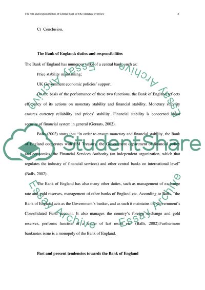 The Role and Responsibilities of the Central Bank of the UK