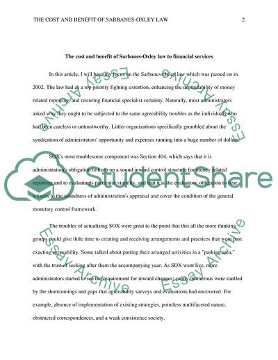 The Cost and Benefit of Sarbanes-Oxley Law to Financial Services