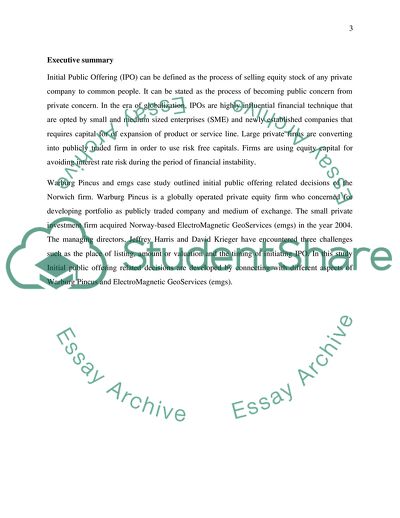 Initial Public Offering Related Decisions of Warburg Pincus and EMGs