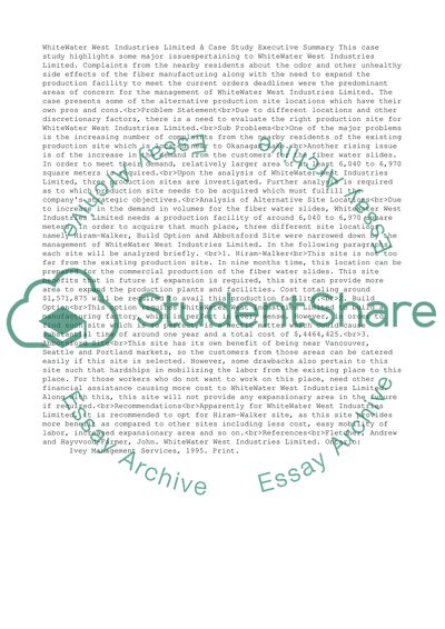 Case 6.11 whitewater west industries limited