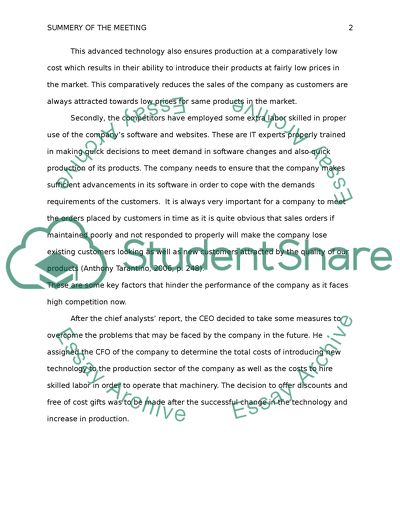 Summarizing the Meeting Memo