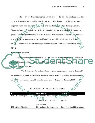 Internal Rate of Return and Modified Rate of Return Valuation Methods