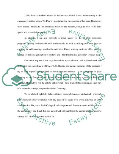 Statement for Applying Leadership Award