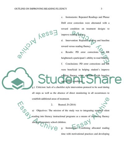 Literature Review Outline on Improving Reading Fluency in Elementary Students