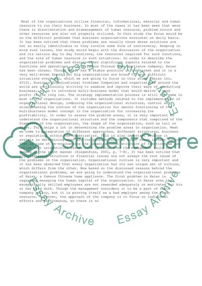 Business Organizational Problems