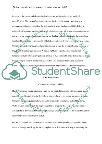 Ethical Issues in Access to Water: Is Water a Human Right