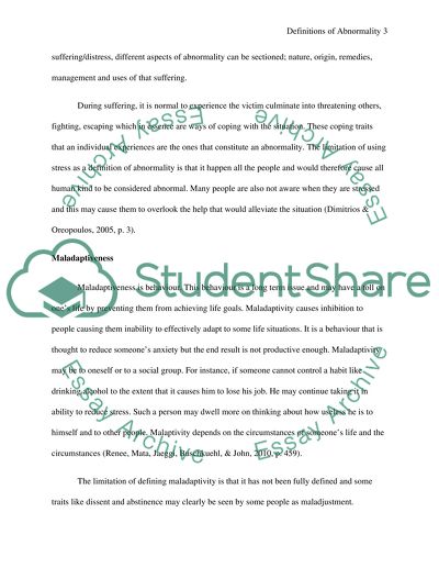 Features in Defining Abnormality