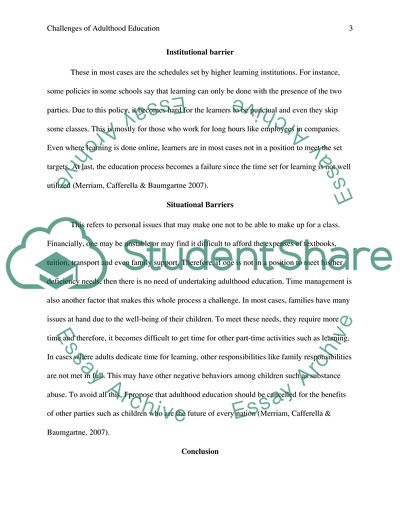 Issue/issues from ch.1 or ch.2 from the book Learning in Adulthood