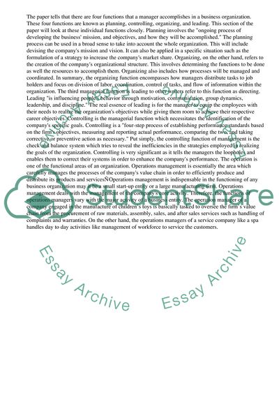 The four management functions in relation to operation management theory
