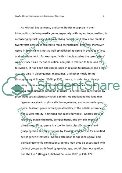 Media Genre in Commonwealth Games Coverage