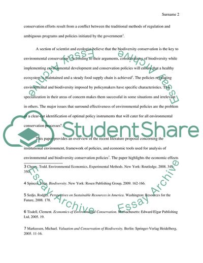 Conservation Policies of Biodiversity