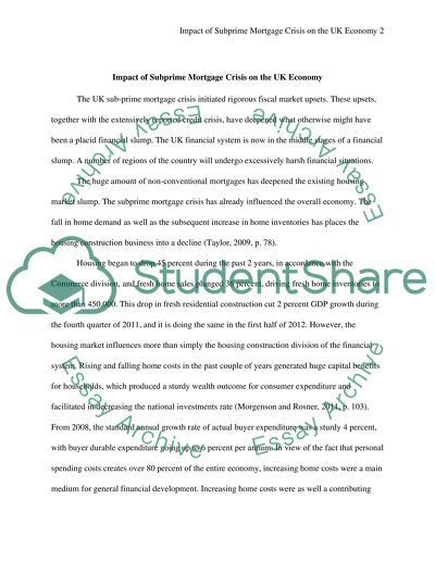 Impact of Subprime Mortgage Crisis on the UK Economy