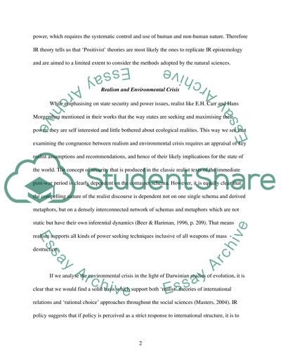 International Relations Theory and the Environmental Crises
