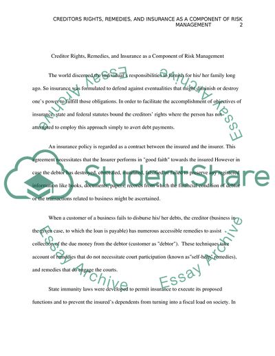 Paraphrase creditor rights, remedies, and insurance as a component of risk management