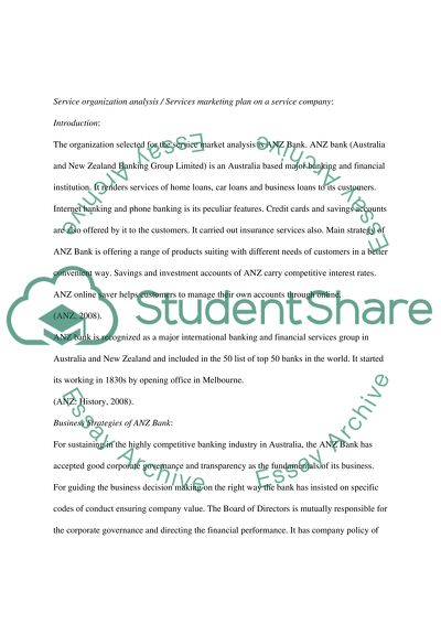 Service organization analysis services marketing plan on a service company