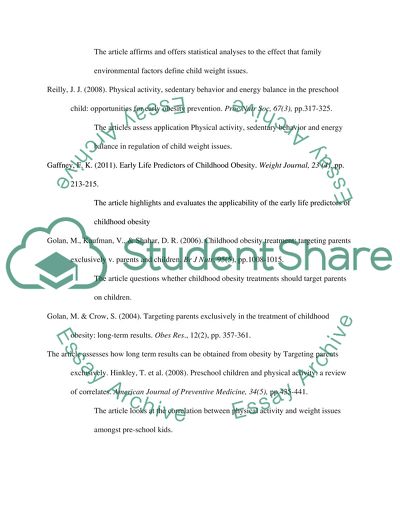 1 .Selecting sources of Literature.Topic OBESITY IN CHIDHOOD (15 PEER REVIEWEED ARTICLES)