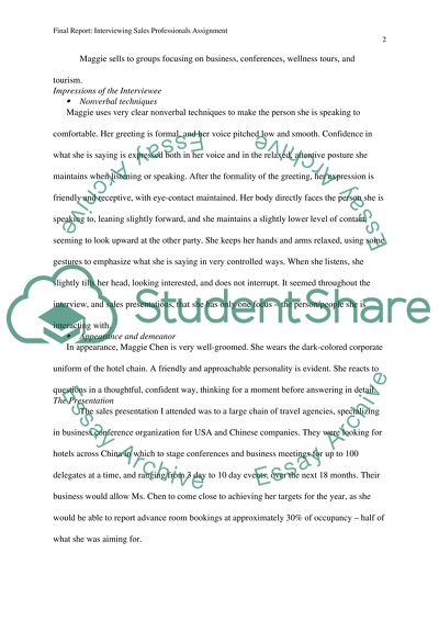Interviewing Sales Professionals assignment (15%)