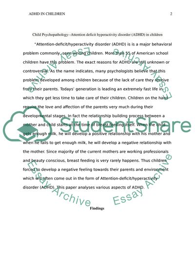 Attention Deficit Hyperactivity Disorder (ADHD) in Children