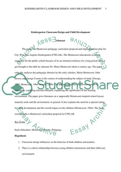 Kindergarten Classroom Design and Child Development