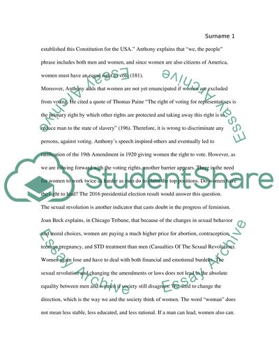 Response Paper for Feminism and Sexual Revolution