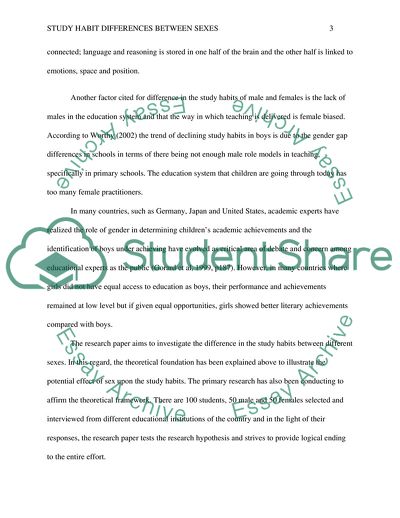 An Investigation of Difference between the Study Habits between Sexes