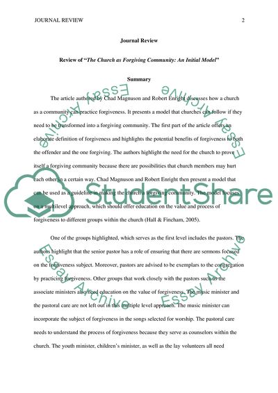 The Church as Forgiving Community by Chad Magnuson and Robert Enright