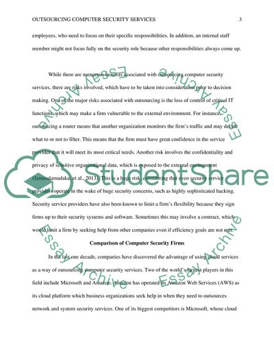 Arguments for and Against Outsourcing Computer Security Services