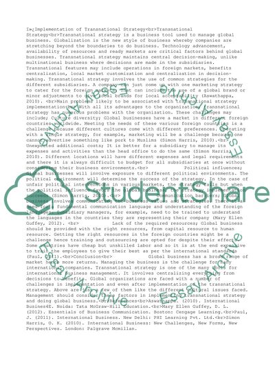 Implementation of Transnational Strategy