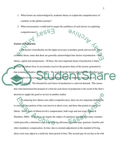 Factor Availability and Competitiveness in International Trade