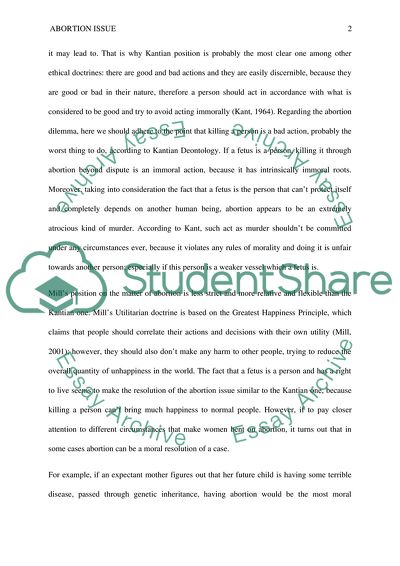 Abortion Issue according to Two Doctrines: Kants Deontological and Mils Utilitarian