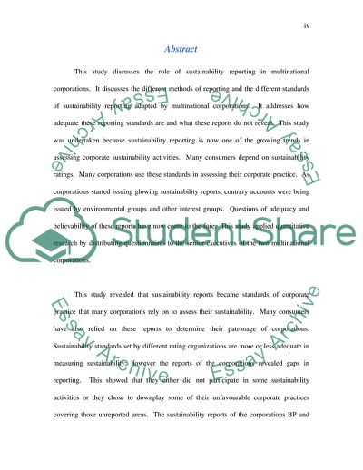 The Multinational Corporation Sustainability Reporting