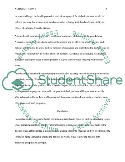 Nursing Theory: Health Promotion on Diabetes Prevention in Older Patients