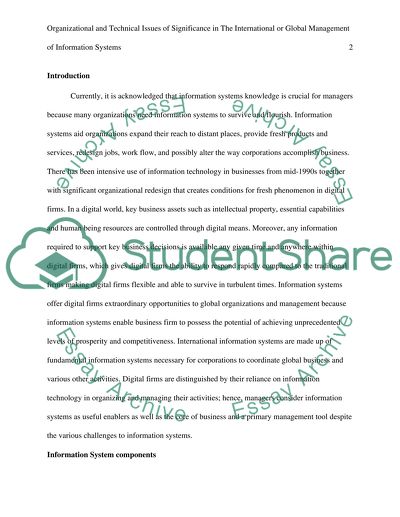 Technical Issues of Significance in the International or Global Management of Information Systems