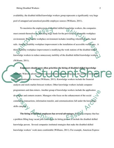 Hiring of Disabled Skilled Knowledge Workers
