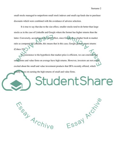 Questions for Case at the Dimensional Fund Advisors (The Size Effect and The Value Effect)