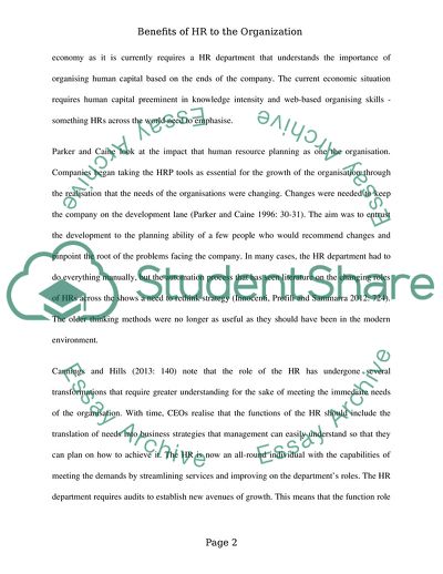 Benefits of Human Resources to the Organisation