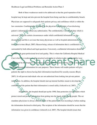SLP 5 - Healthcare Legal and Ethical Problems and Remedial Action Plans