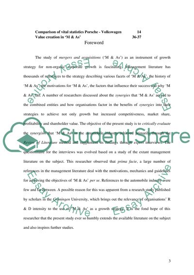 An Analysis of Synergistic Mergers With Reference to the Takeover of Volkswagen