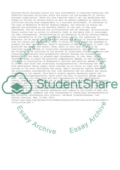 Business Ethics of Mackenzie VS Miller Brewing Company