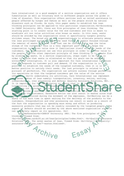 Care International Is a Good Example of a Service Organization