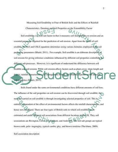 Measuring soil erodibility to four of British soils and the effects of rainfall characteristics, duration and soil properties on the extendibility factor