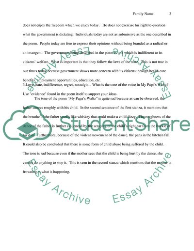 Poem Assignment (The Unknown Citizen by W.H.Auden,and My Papas Waltz by Theodore Roethke)