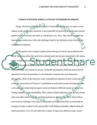 Electricity Industry as a Partner in Sustainable Development