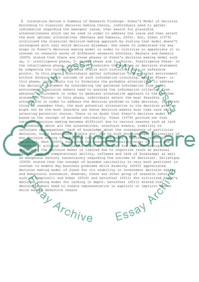 Managing Decision Making: Simons Model of Decision