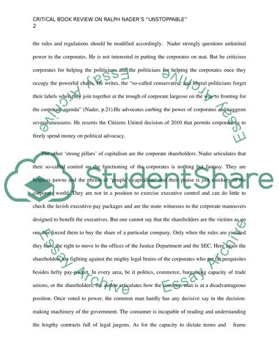 Critical Review on Ralph Naders Book Unstoppable