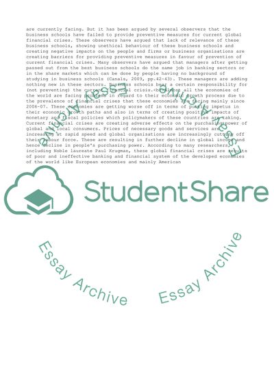 Business Schools and Responsibility for Preventing Financial Crisis