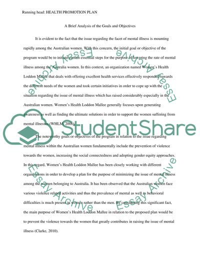 Objectives of Health Promotion Plan in Australia