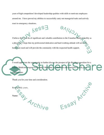 Cover Letter for a Residency Program in Family Medicine