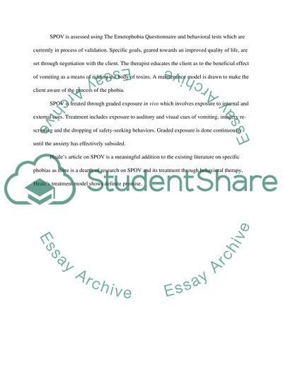 Review of Journal Article - Cognitive Behaviour Therapy for a specific phobia of vomitting