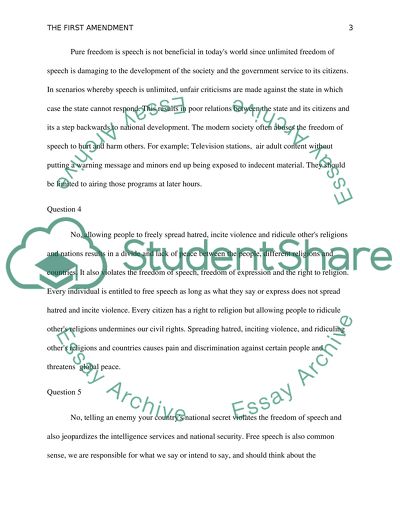 First Amendment of the USA Constitution Questions